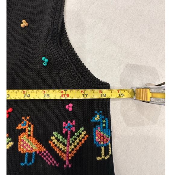 Sharon Young Vintage Cross Stitch & Beaded Black Woven Vest Women's Size Medium - Picture 11 of 12